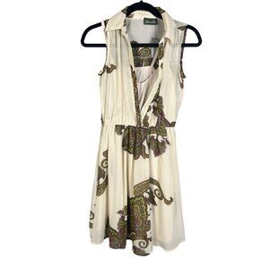 Maude Sleeveless Paisley Print Sheer Shirt Dress With Liner Size Small
